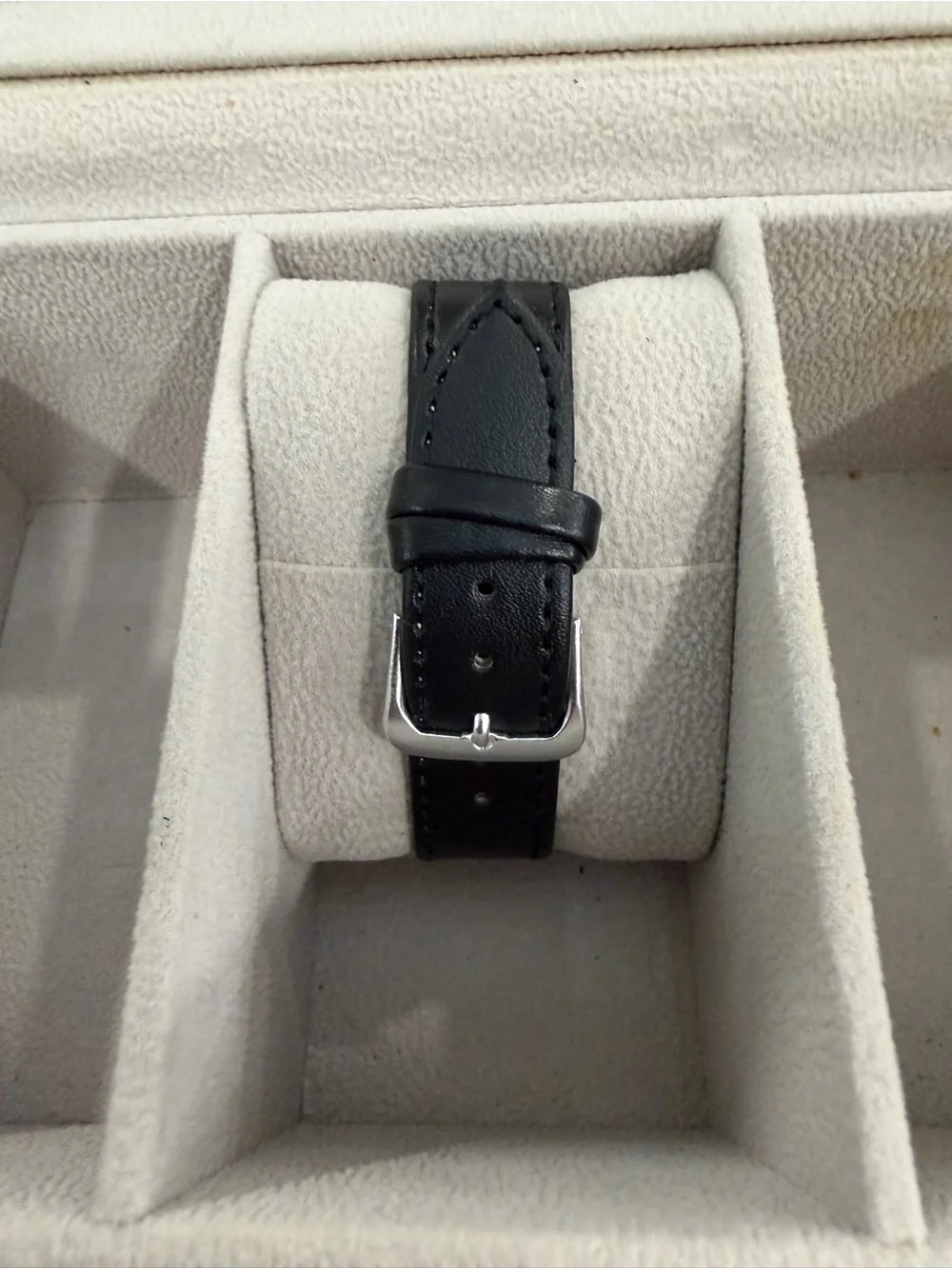 Bulova Silver Case Watch with White Dial and Black Leather Strap
